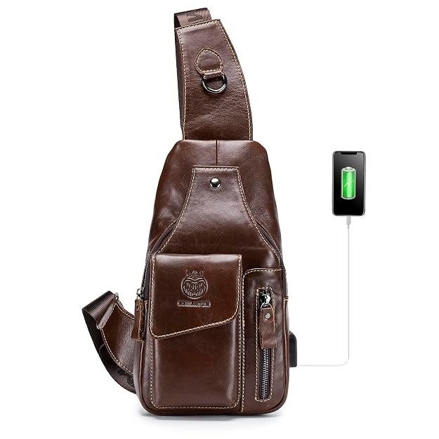LUKZIJAES Genuine Leather Sling Bag for Men 